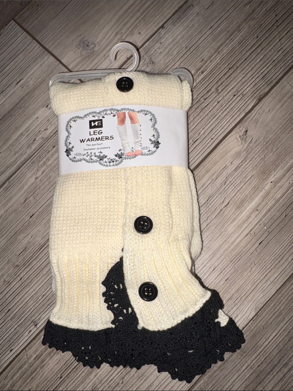 NWT Leg Warmers with Button Detail and lace - Cream and Black